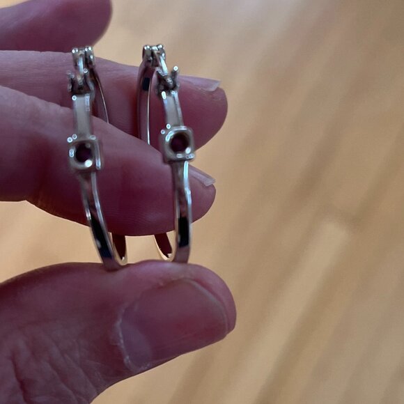 Elle Jewelry Sterling Silver Hoops with inset Ruby - Picture 2 of 4